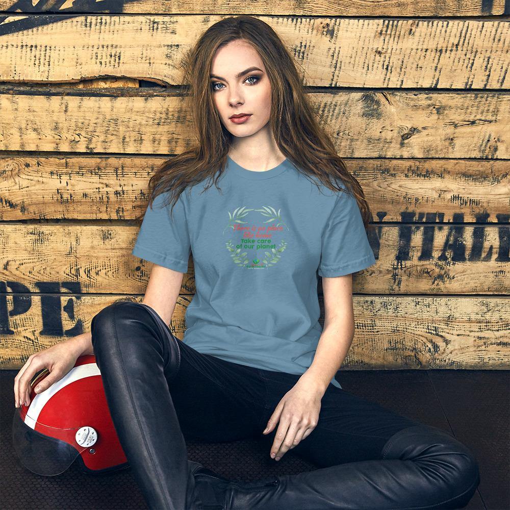 There is no place like home! Short-Sleeve Unisex T-Shirt - Earth Thanks - There is no place like home! Short-Sleeve Unisex T-Shirt - natural, vegan, eco-friendly, organic, sustainable, apparel, city wear, clothes, cotton, fashion, garment, man, men, non toxic, organic, organic cotton, recyclable, recycle, recycle friendly, reusable, soft, unisex, vegan friendly, wardrobe, woman, women