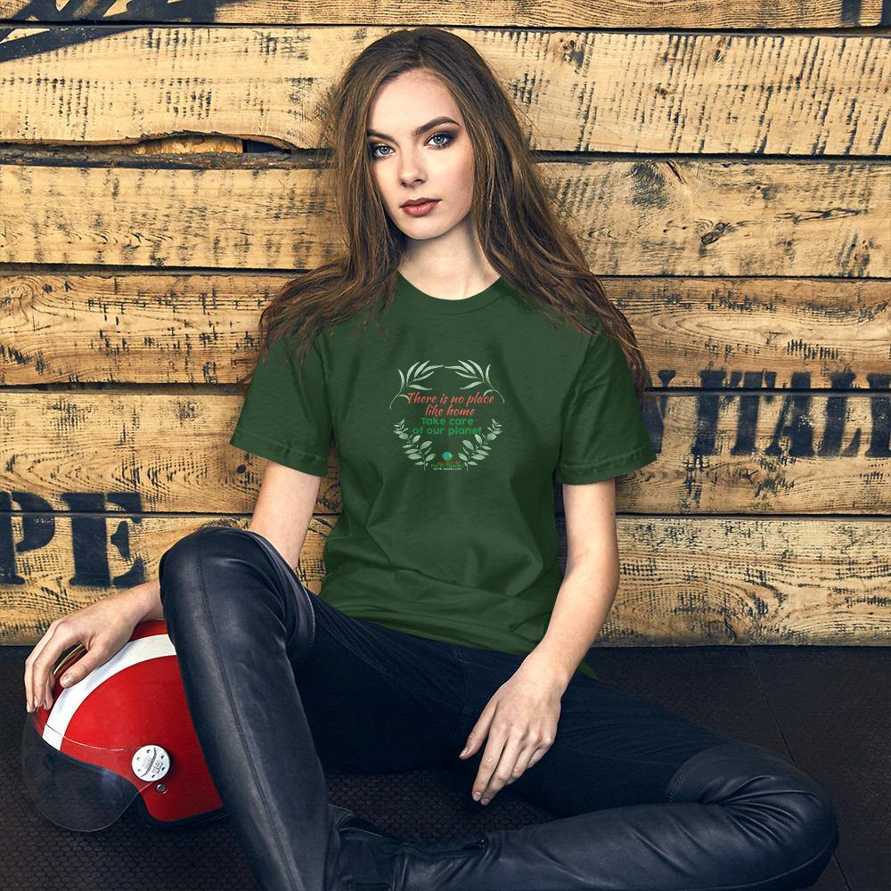 There is no place like home! Short-Sleeve Unisex T-Shirt - Earth Thanks - There is no place like home! Short-Sleeve Unisex T-Shirt - natural, vegan, eco-friendly, organic, sustainable, apparel, city wear, clothes, cotton, fashion, garment, man, men, non toxic, organic, organic cotton, recyclable, recycle, recycle friendly, reusable, soft, unisex, vegan friendly, wardrobe, woman, women