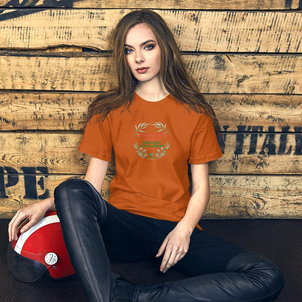 There is no place like home! Short-Sleeve Unisex T-Shirt - Earth Thanks - There is no place like home! Short-Sleeve Unisex T-Shirt - natural, vegan, eco-friendly, organic, sustainable, apparel, city wear, clothes, cotton, fashion, garment, man, men, non toxic, organic, organic cotton, recyclable, recycle, recycle friendly, reusable, soft, unisex, vegan friendly, wardrobe, woman, women