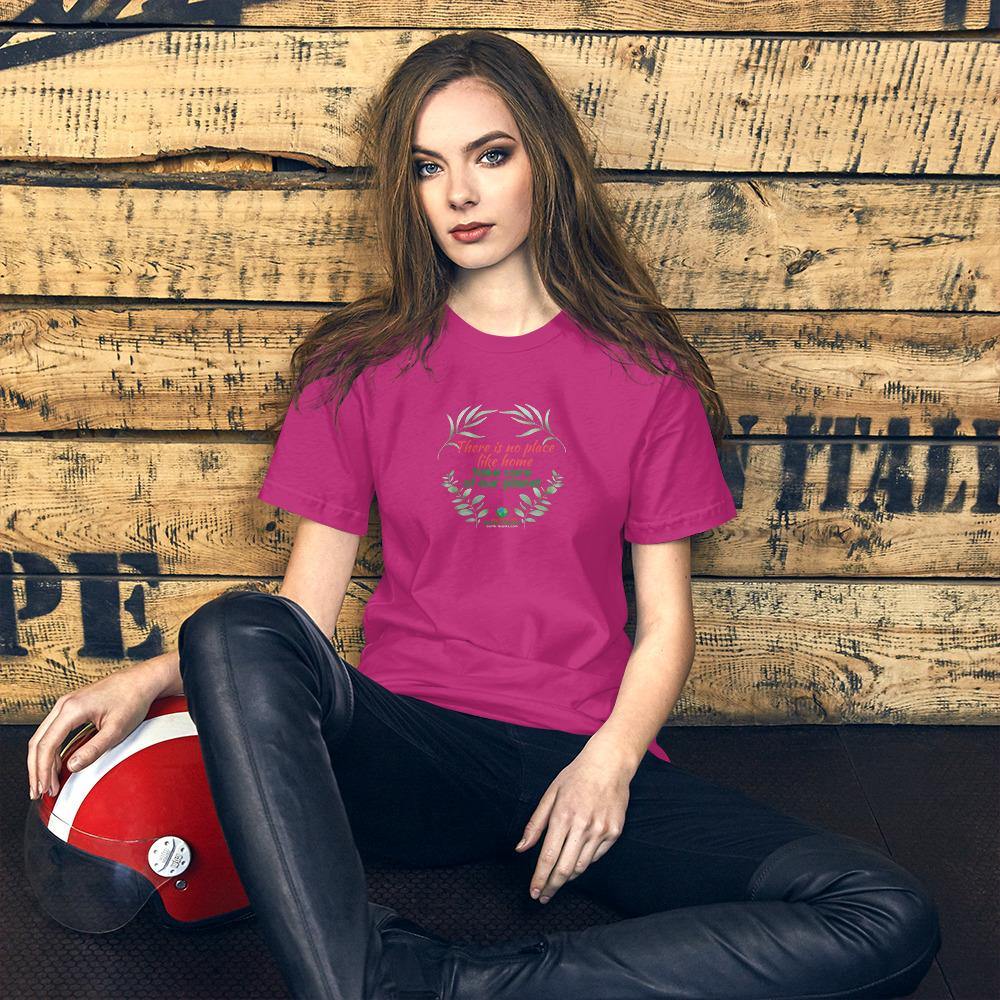 There is no place like home! Short-Sleeve Unisex T-Shirt - Earth Thanks - There is no place like home! Short-Sleeve Unisex T-Shirt - natural, vegan, eco-friendly, organic, sustainable, apparel, city wear, clothes, cotton, fashion, garment, man, men, non toxic, organic, organic cotton, recyclable, recycle, recycle friendly, reusable, soft, unisex, vegan friendly, wardrobe, woman, women