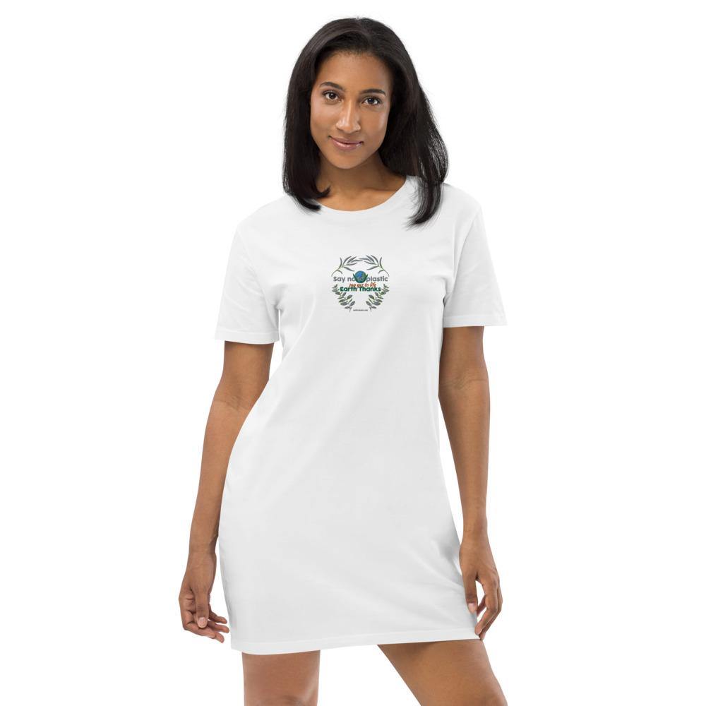 Say no to plastic - Organic cotton t-shirt dress - Earth Thanks - Say no to plastic - Organic cotton t-shirt dress - natural, vegan, eco-friendly, organic, sustainable, apparel, cotton, cotton fiber, eco fashion, eco textiles, embroidery, organic cotton, outfit, sport, sports wear, sportswear, T-shirt dress, woman