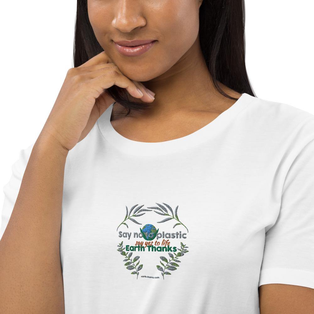 Say no to plastic - Organic cotton t-shirt dress - Earth Thanks - Say no to plastic - Organic cotton t-shirt dress - natural, vegan, eco-friendly, organic, sustainable, apparel, cotton, cotton fiber, eco fashion, eco textiles, embroidery, organic cotton, outfit, sport, sports wear, sportswear, T-shirt dress, woman