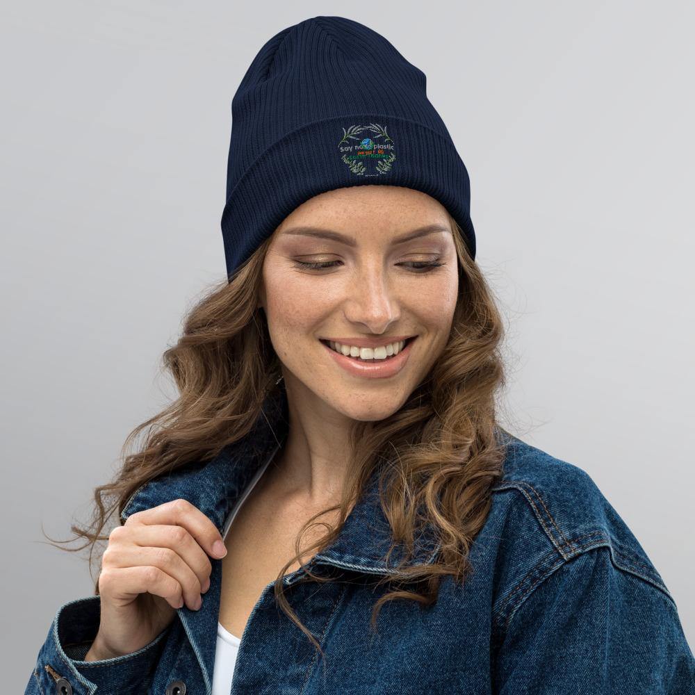 Say no to plastic - Organic ribbed beanie - Earth Thanks - Say no to plastic - Organic ribbed beanie - accessories, cotton, cotton fiber, hat, non toxic, organic cotton, outdoor, portable, recyclable, recycle friendly, reusable, unisex