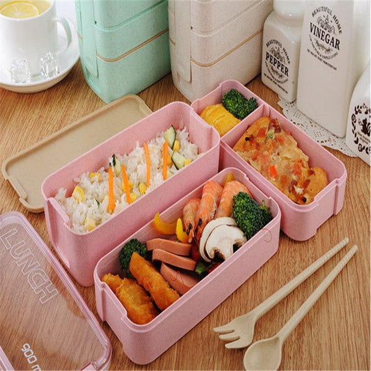 Eco-Friendly Wheat Straw Lunch Box - 3 Layer Bioplastic Container 900ml/750ml