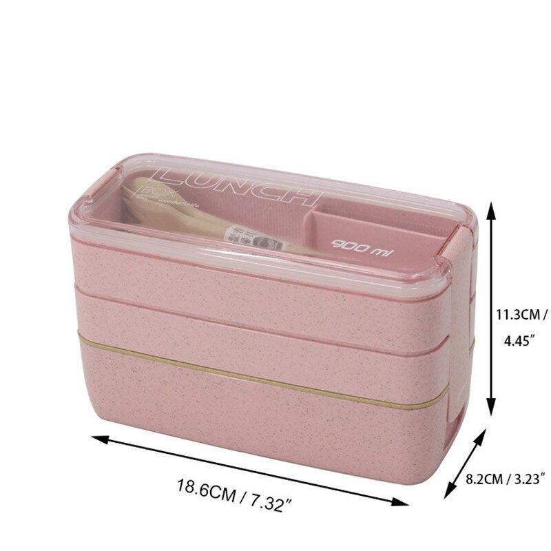 Eco-Friendly Wheat Straw Lunch Box - 3 Layer Bioplastic Container 900ml/750ml