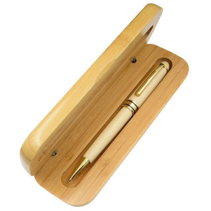 Maple Wood Ballpoint Pen With Bamboo Case - Earth Thanks - Maple Wood Ballpoint Pen With Bamboo Case - natural, vegan, eco-friendly, organic, sustainable, anti-microbial, antibacterial, antimicrobial, bamboo, box, case, compostable, container, disposable, gift, holder, maple wood, non toxic, office, pen, pencil case, pouch, recyclable, recycle, recycle friendly, reusable, stationery, sterile, unisex, vegan friendly, wood, wooden, writing