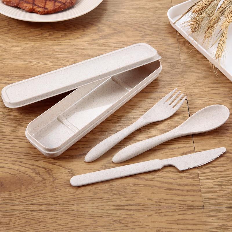 Portable Wheat Straw Cutlery Set of 3 - Earth Thanks - Portable Wheat Straw Cutlery Set of 3 - natural, vegan, eco-friendly, organic, sustainable, compostable, cutlery, food, home, kitchen, kitchen ware, kitchenware, lunch, natural, non toxic, outdoor, plastic, portable, recyclable, recycle, recycle friendly, reusable, travel, vegan friendly, wheat straw