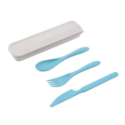 Portable Wheat Straw Cutlery Set of 3 - Earth Thanks - Portable Wheat Straw Cutlery Set of 3 - natural, vegan, eco-friendly, organic, sustainable, compostable, cutlery, food, home, kitchen, kitchen ware, kitchenware, lunch, natural, non toxic, outdoor, plastic, portable, recyclable, recycle, recycle friendly, reusable, travel, vegan friendly, wheat straw