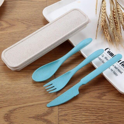 Portable Wheat Straw Cutlery Set of 3 - Earth Thanks - Portable Wheat Straw Cutlery Set of 3 - natural, vegan, eco-friendly, organic, sustainable, compostable, cutlery, food, home, kitchen, kitchen ware, kitchenware, lunch, natural, non toxic, outdoor, plastic, portable, recyclable, recycle, recycle friendly, reusable, travel, vegan friendly, wheat straw