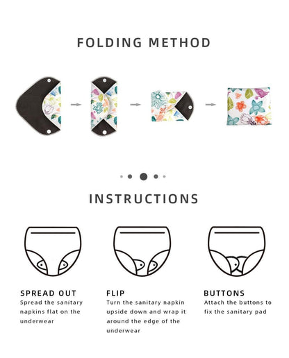 Bamboo Charcoal Reusable Menstrual Pads - Reusable, Antibacterial, and Washable Menstrual Pads - Set of 6/11 pcs