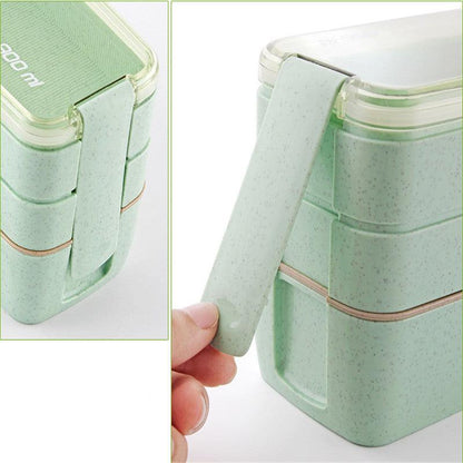 Eco-Friendly Wheat Straw Lunch Box - 3 Layer Bioplastic Container 900ml/750ml