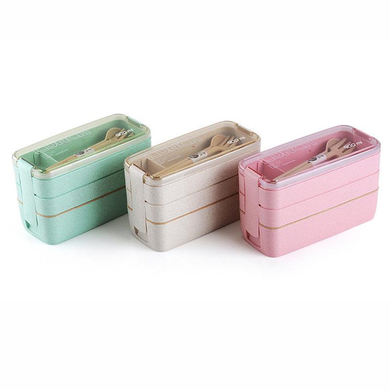 Eco-Friendly Wheat Straw Lunch Box - 3 Layer Bioplastic Container 900ml/750ml