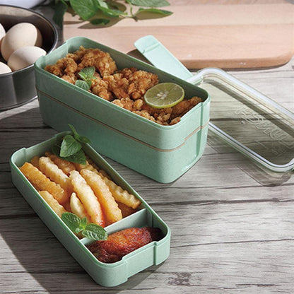 Eco-Friendly Wheat Straw Lunch Box - 3 Layer Bioplastic Container 900ml/750ml