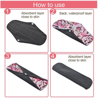 Bamboo Charcoal Reusable Menstrual Pads - Reusable, Antibacterial, and Washable Menstrual Pads - Set of 6/11 pcs