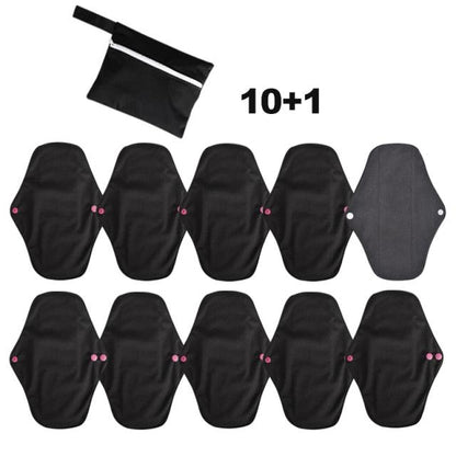 Bamboo Charcoal Reusable Menstrual Pads - Reusable, Antibacterial, and Washable Menstrual Pads - Set of 6/11 pcs