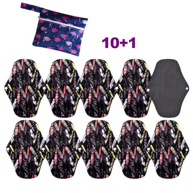 Bamboo Charcoal Reusable Menstrual Pads - Reusable, Antibacterial, and Washable Menstrual Pads - Set of 6/11 pcs