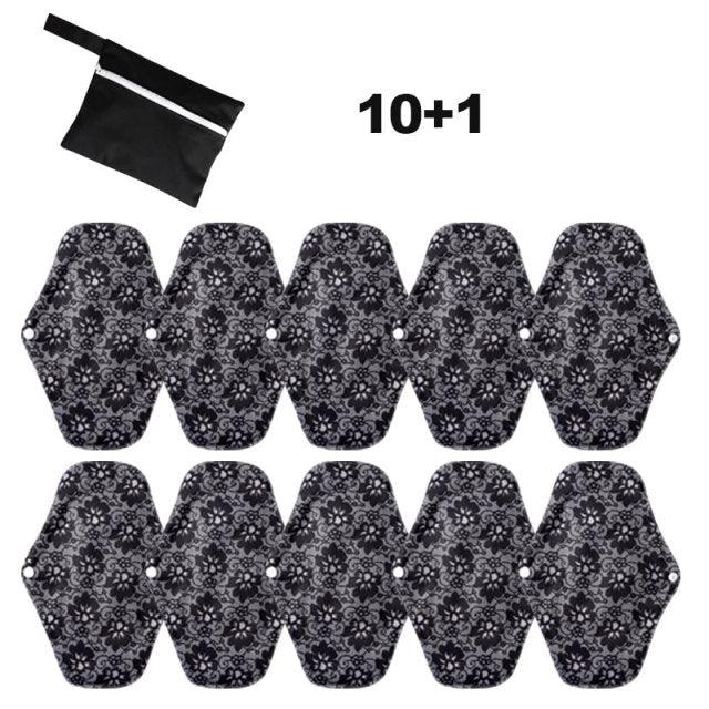 Bamboo Charcoal Reusable Menstrual Pads - Reusable, Antibacterial, and Washable Menstrual Pads - Set of 6/11 pcs