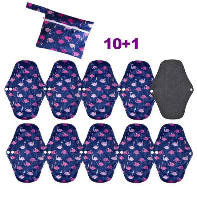 Bamboo Charcoal Reusable Menstrual Pads - Reusable, Antibacterial, and Washable Menstrual Pads - Set of 6/11 pcs