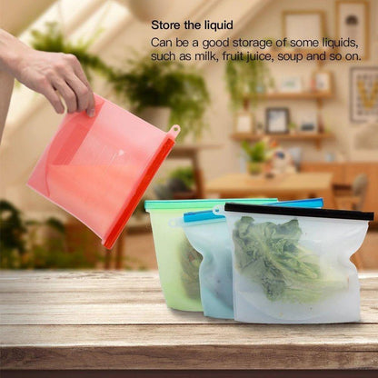 Silicone Food Storage Bag - Earth Thanks - Silicone Food Storage Bag - natural, vegan, eco-friendly, organic, sustainable, bag, camping, collapsible, container, dinner, dinnerware, disposable, food, food grade silicone, food storage, fresh, fridge, home care, house, housekeeping, liquid, lunch, lunch box, men, non toxic, office, picnic, plant trees, portable, recyclable, recycle, recycle friendly, reusable, save food, school, silicone, sterile, tableware, travel, unisex, vegan friendly, woman, women